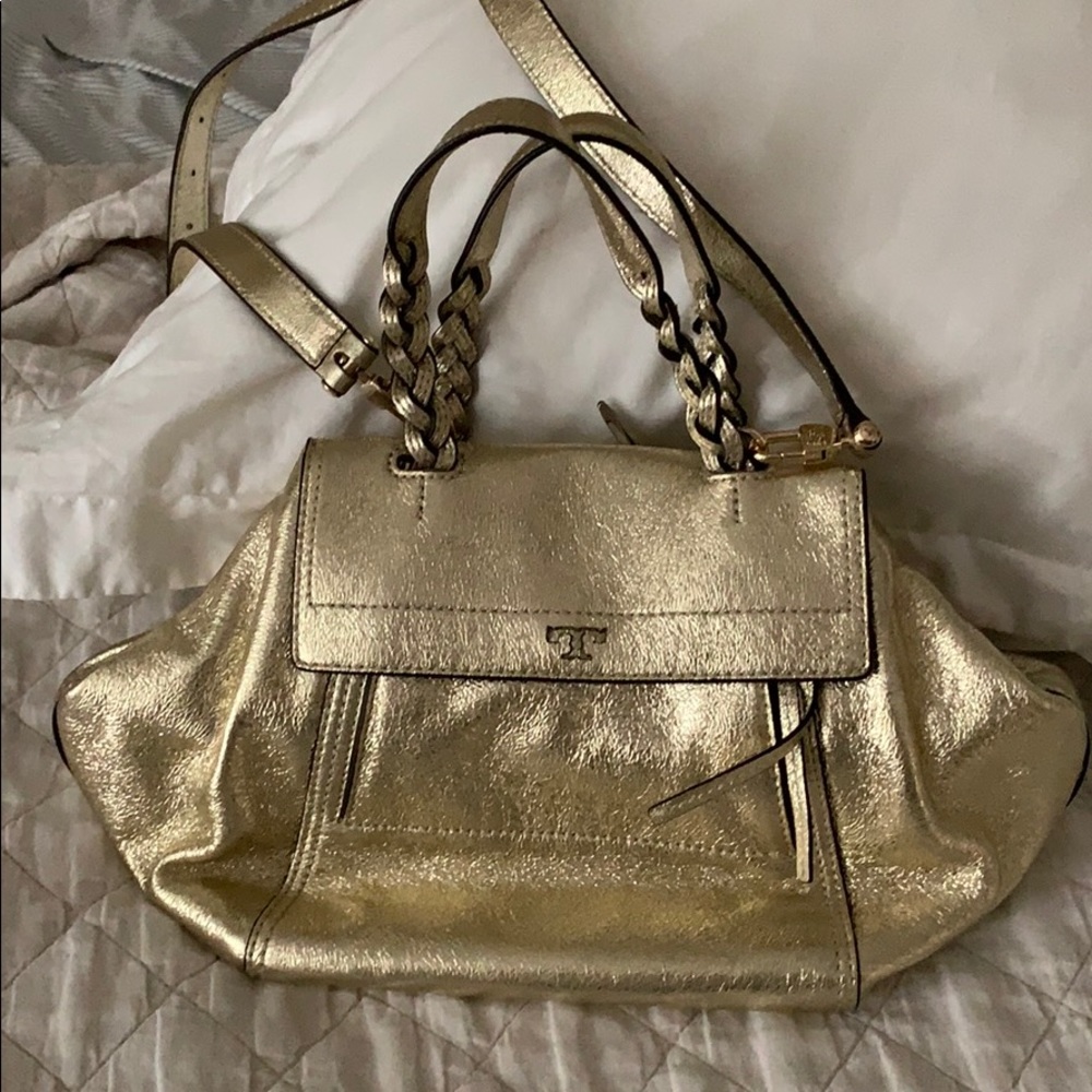 Tory Burch halfmoon Metallic Gold Leather bag